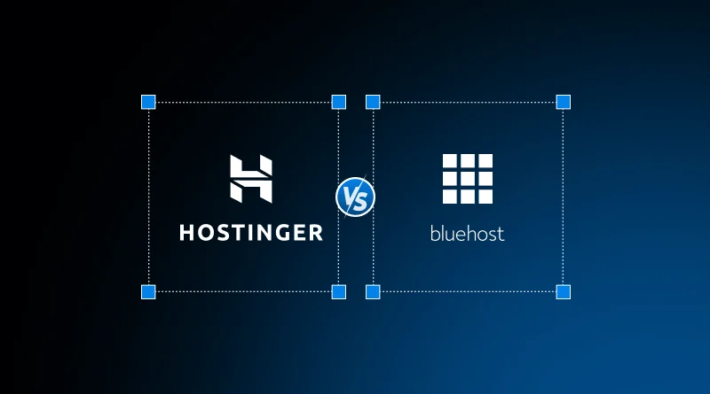 Hostinger and Bluehost logos side-by-side comparison