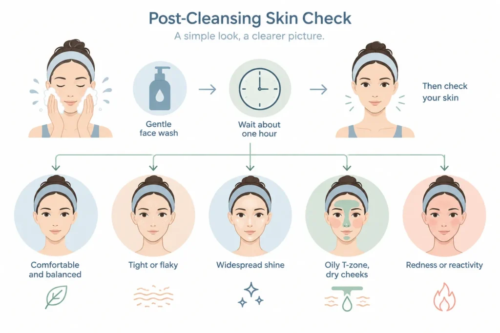 Flowchart showing signs associated with normal, dry, oily, combination and sensitive skin