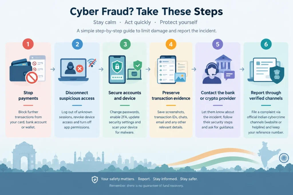 Timeline of immediate steps to take after suspecting a crypto scam in India