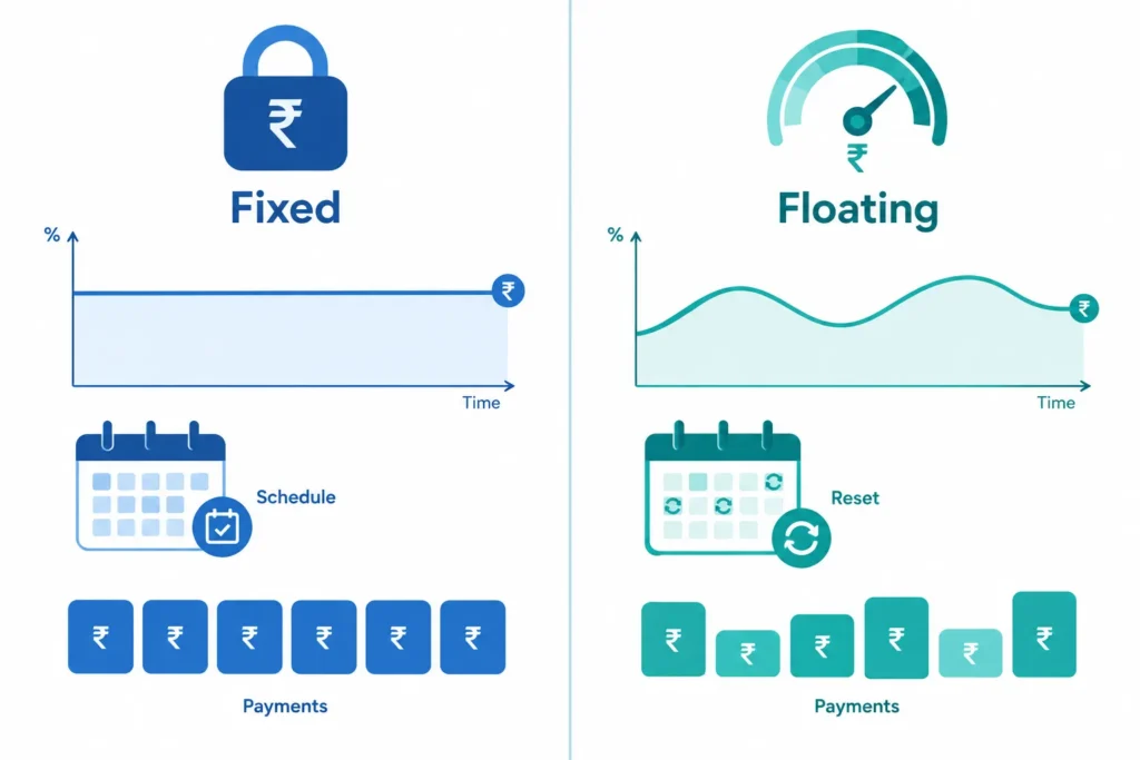 Visual comparison of fixed-rate stability and floating-rate variability