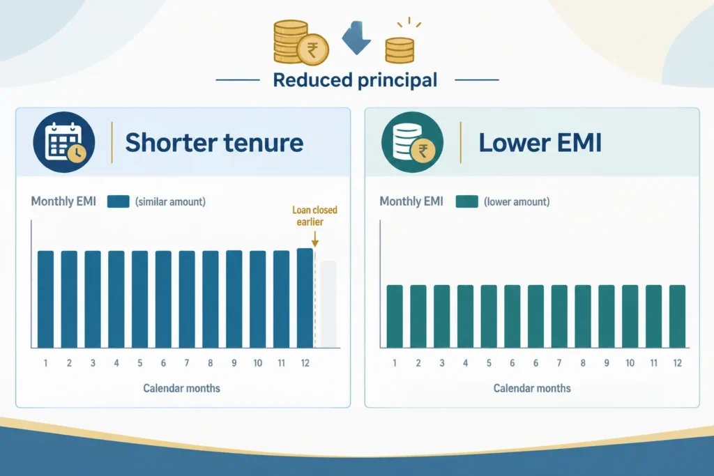 Comparison of keeping a similar EMI to shorten tenure versus lowering EMI over a similar tenure.