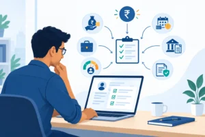 Indian applicant reviewing personal loan eligibility factors including income, credit history, EMIs and documents.