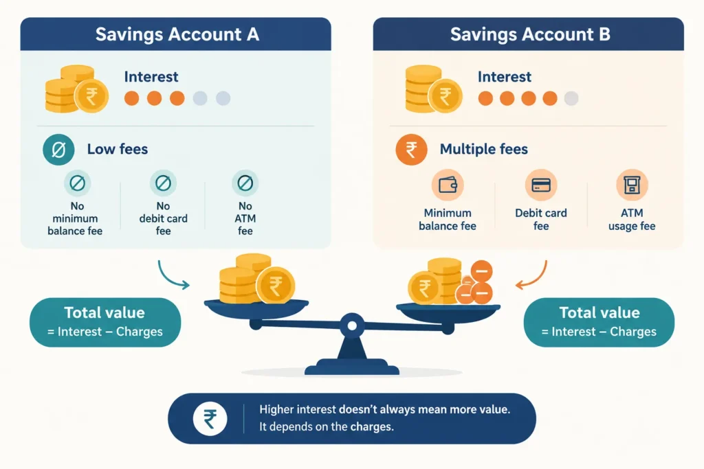 Visual comparison showing how fees can offset a higher savings account interest rate