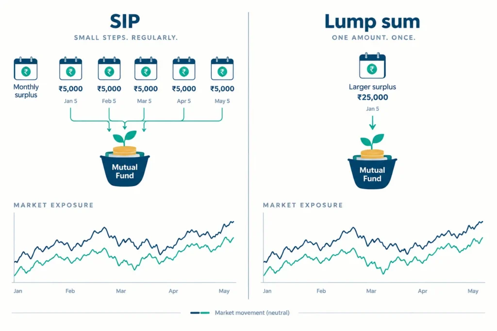 Comparison of a SIP investing smaller amounts across multiple dates with a lump sum invested on one date.